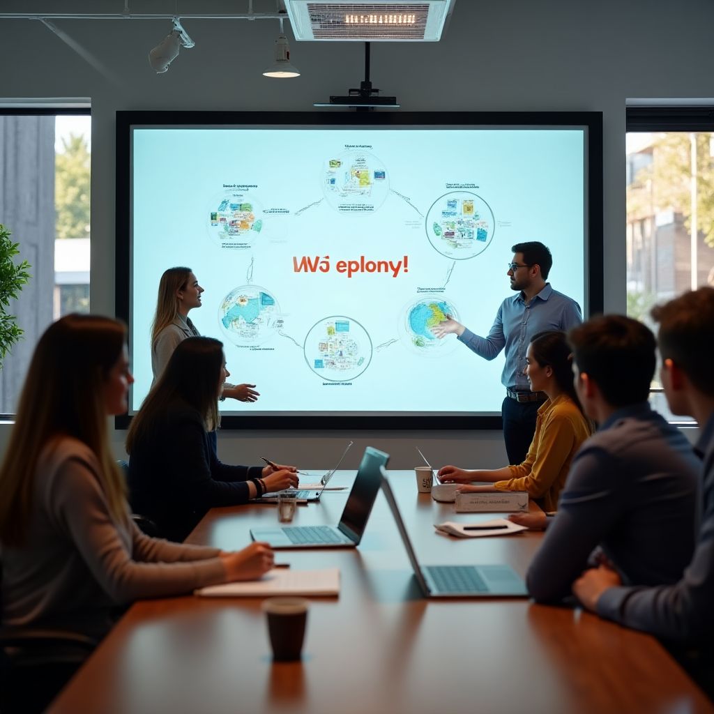 Equipo trabajando en misión de empresa